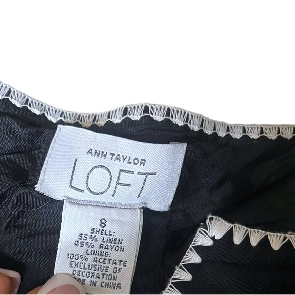 Ann Taylor LOFT Size 8 Black Linen Blend Shift Dress Contrast Trim - Picture 5 of 7